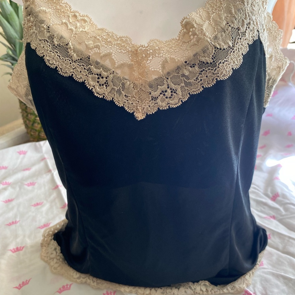 Victoria's Secret Black Chemise with Cream Lace